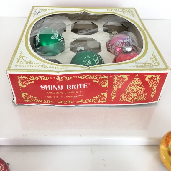 Vintage Shiny Brite Glass Christmas Bulbs Ornaments 4 Mid Century Original Box - Picture 12 of 16